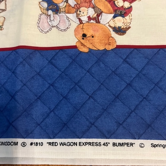 Vintage 1999 Sewing Fabric Daisy Kingdom #1810 Red Wagon Express 45” Bumper 2yds - Picture 7 of 8